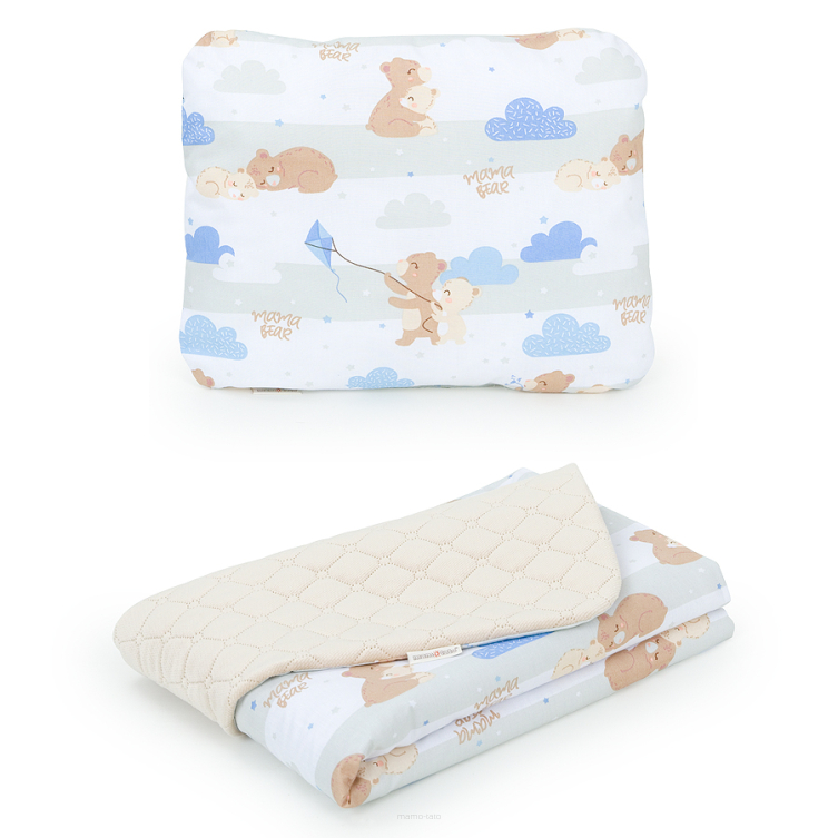 MAMO-TATO Stroller set, blanket for children 55x75 Velvet quilted + pillow - Niedźwiadki beżowe / piaskowy - without filling