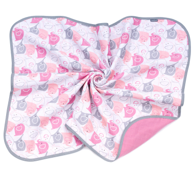 MAMO-TATO Two-layer muslin blanket for children and babies - Słonie różowe / turmalin
