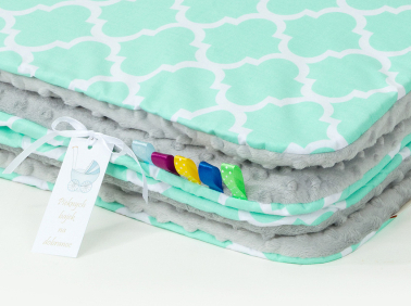 MAMO-TATO Minky blanket to the stroller + pillow Maroko miętowe / jasny szary - with filling