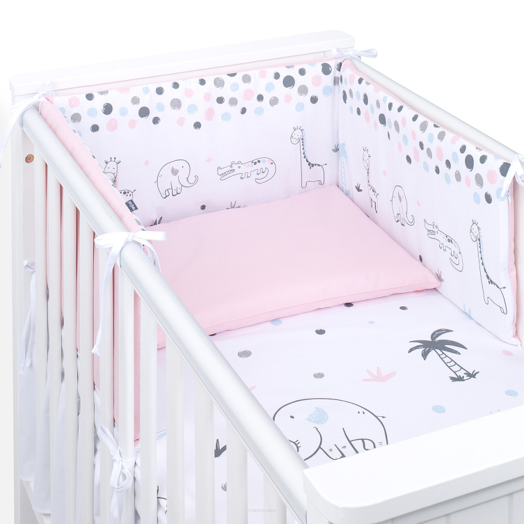 MAMO-TATO 3-el pościel dla niemowląt 90x120 do łóżeczka 60x120 - Safari grafit / różany