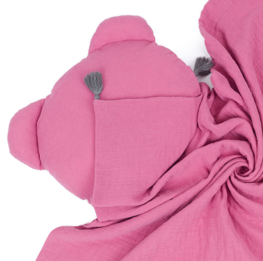 MAMO-TATO Muslin blanket + pillow BEAR Double Gauze for children and babies with tassels - Turmalin