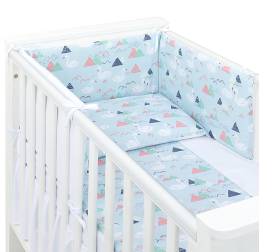 MAMO-TATO 3-el dwustronna pościel dla niemowląt BEST do łóżeczka 70x140 Łabędzie błękitne / biały