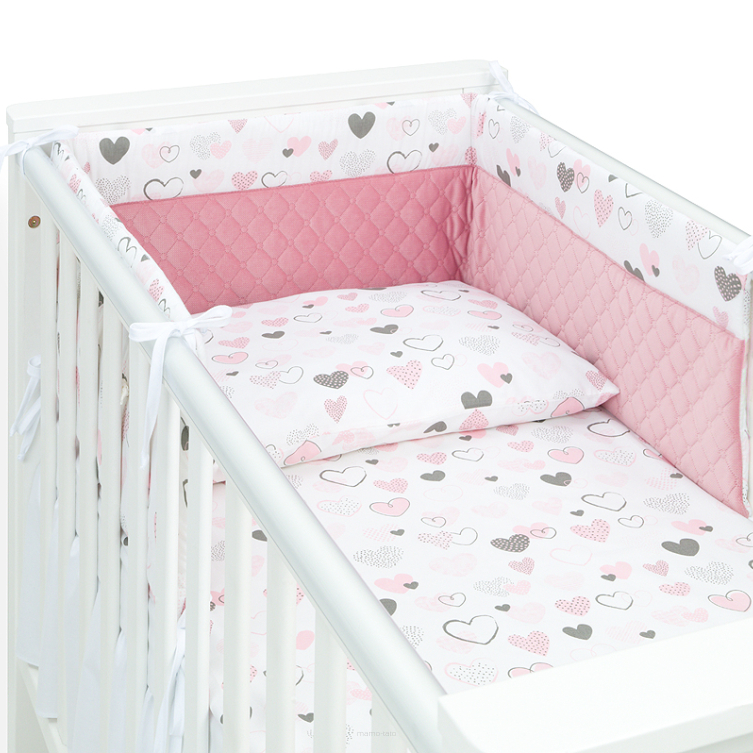 MAMO-TATO 3-el pościel dla niemowląt 100x135 do łóżeczka 60x120 Velvet PIK - Pastelowe serduszka / różany