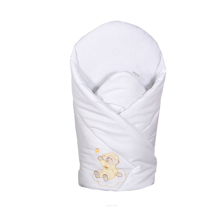 MAMO-TATO Rożek niemowlęcy haftowany Miś na chmurce w bieli