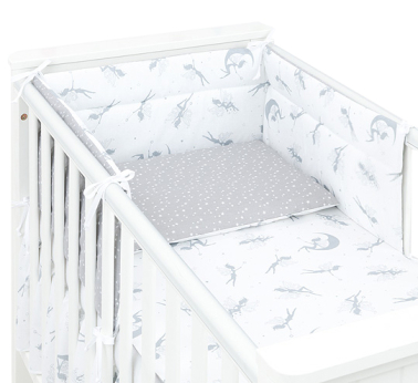 MAMO-TATO 3-el dwustronna pościel dla niemowląt Wróżki szare / mini gwiazdki białe na szarym do łóżeczka 70x140 cm