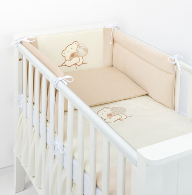 MAMO-TATO 3-el 90x120 pościel dla niemowląt do łóżeczka 60x120 - Miś z serduszkiem w brązie / piaskowy