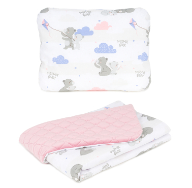 MAMO-TATO Children's blanket set 75x100 Velvet quilted + pillow - Niedźwiadki z niebieskim / różany - without filling