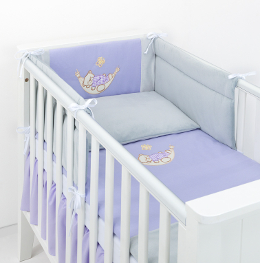 MAMO-TATO 3-el 90x120 pościel dla niemowląt do łóżeczka 60x120 - Śpioch w hamaku lawendowy / jasny szary