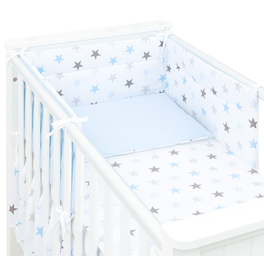 MAMO-TATO 3-el dwustronna pościel dla niemowląt Gwiazdki szare i niebieskie D / błękit do łóżeczka 70x140 cm