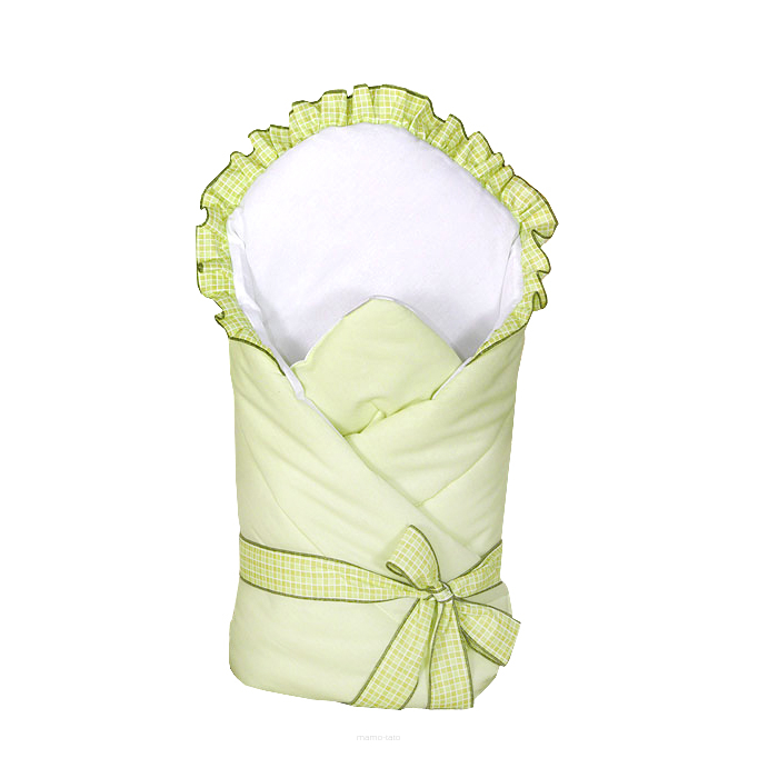 MAMO-TATO Rożek niemowlęcy z falbanką - Zielony / krateczka zielona
