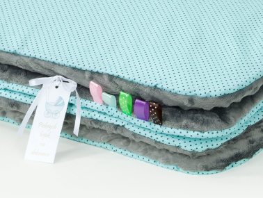 MAMO-TATO Minky blanket to the stroller + pillow Mini kropki turkus / szary - without filling