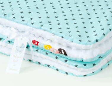 MAMO-TATO Minky blanket to the stroller + pillow Gwiazdki turkus / biały - with filling