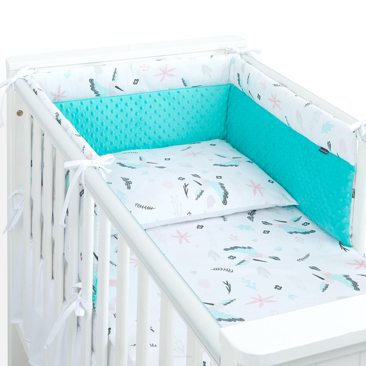 MAMO-TATO 3-el pościel dla niemowląt 90x120 do łóżeczka 60x120 minky PREMIUM - Koliberki / turkus