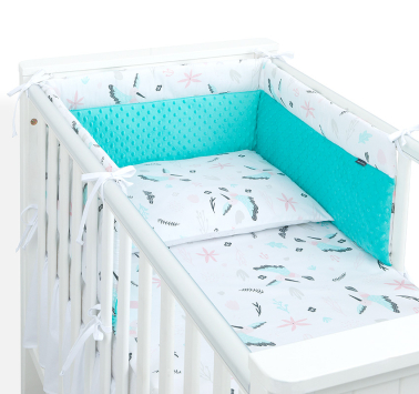 MAMO-TATO 3-el pościel dla niemowląt 90x120 do łóżeczka 60x120 minky PREMIUM - Koliberki / turkus