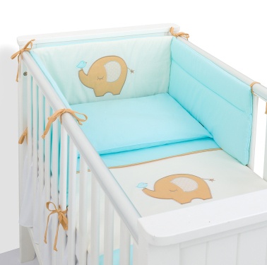 MAMO-TATO 3-el pościel dla niemowląt 100x135 do łóżeczka 70x140cm - Słonik biszkoptowy / turkus