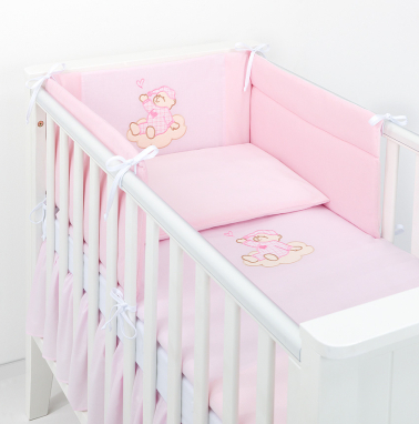 MAMO-TATO 3-el pościel dla niemowląt do łóżeczka 70x140 Śpioch na chmurce różowy / jasny róż