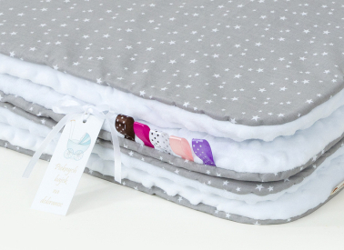 MAMO-TATO Minky blanket to the stroller + pillow Mini gwiazdki białe na szarym / biały - with filling