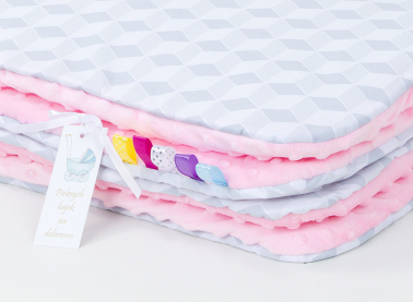 MAMO-TATO Minky blanket to the stroller + pillow Romby szare / jasny róż - with filling