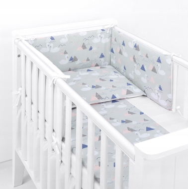 MAMO-TATO 3-el dwustronna pościel dla niemowląt BEST do łóżeczka 60x120 Łabędzie popiel / biały
