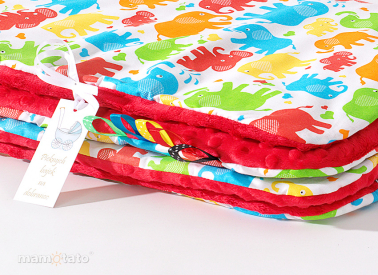 MAMO-TATO Kocyk Minky dla niemowląt i dzieci 75x100 Słonie kolorowe / czerwony - ocieplony