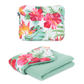 MAMO-TATO SET Blanket for children and infants 75x100 - MUSLIN PIK + pillow - Monstera / szałwia - without filling