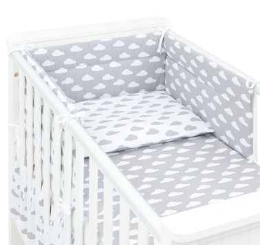 MAMO-TATO 3-el dwustronna pościel dla niemowląt 90x120 do łóżeczka 60x120 Chmurki szare na bieli / Chmurki białe na szarym do łóżeczka 60x120cm
