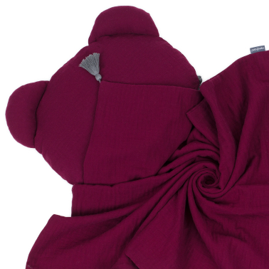 MAMO-TATO Muslin blanket + pillow BEAR Double Gauze for children and babies with tassels - Bordo