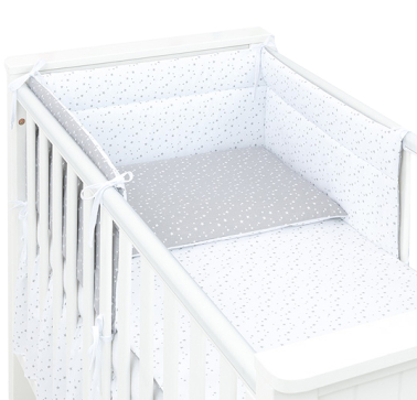 MAMO-TATO 3-el dwustronna pościel dla niemowląt 100x135 do łóżeczka 60x120 Mini gwiazdki szare na bieli / mini gwiazdki białe na szarym do łóżeczka 60x120cm