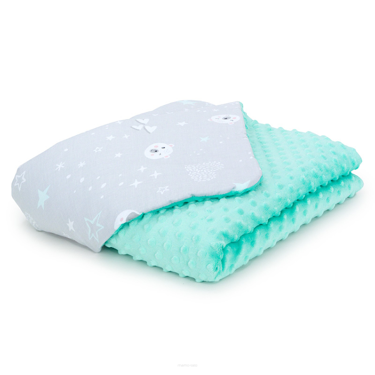 MAMO-TATO Minky blanket for babies and children 75x100 Miśki na szarym / miętowy - with filling