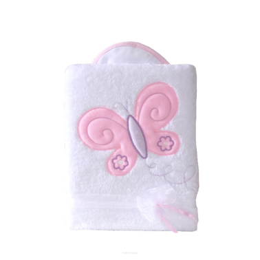 MAMO-TATO Kocyk długowłosy dwustronny z haftem Motylek różowo-biały
