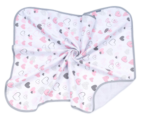 MAMO-TATO Two-layer muslin blanket for children and babies - Pastelowe serduszka / popiel