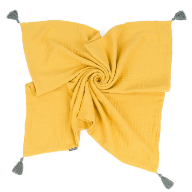 MAMO-TATO Double Gauze muslin blanket for children and babies with tassels - Musztarda
