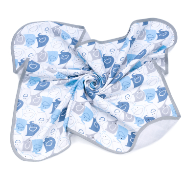 MAMO-TATO Two-layer muslin blanket for children and babies - Słonie niebieskie / popiel