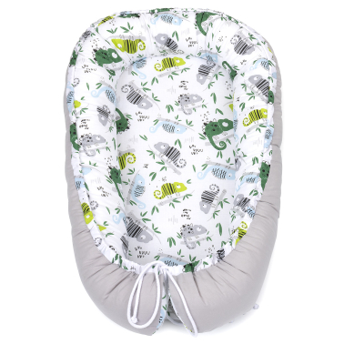 MAMO-TATO Kokon otulacz dla niemowląt LIGHT - Kameleony zielone / szary