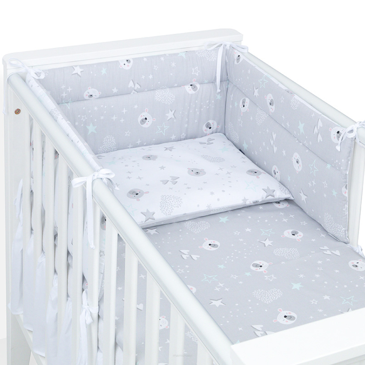 MAMO-TATO 3-el dwustronna pościel dla niemowląt 90x120 do łóżeczka 60x120 - Miśki szare / miśki na szarym