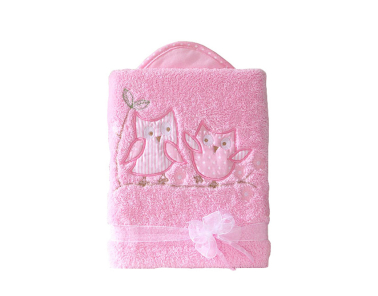 MAMO-TATO Kocyk dla niemowląt długowłosy dwustronny z haftem Sówki uszatki różowe