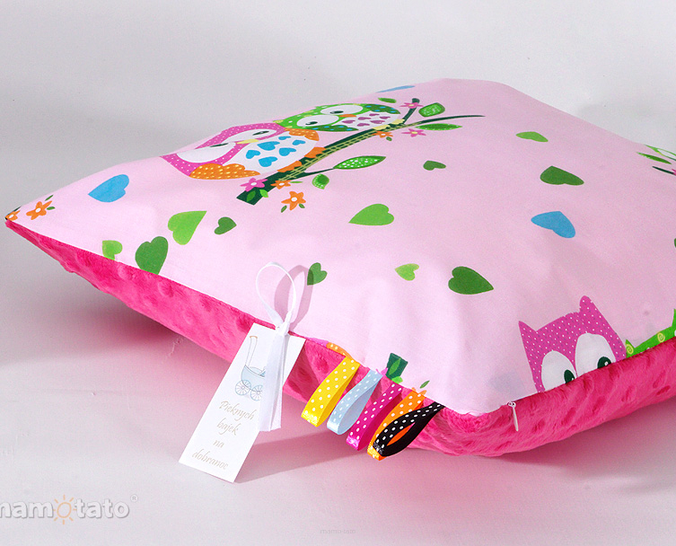 MAMO-TATO Double-sided Minky pillow 30x40 Sówki różowe / fuksja
