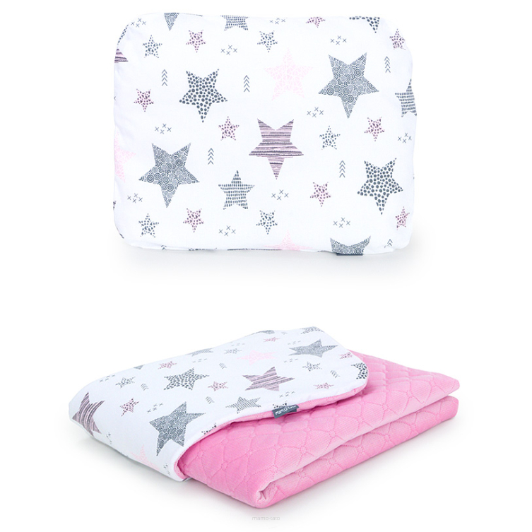 MAMO-TATO Children's blanket set 75x100 Velvet quilted + pillow Starmix różowy / róż - with filling