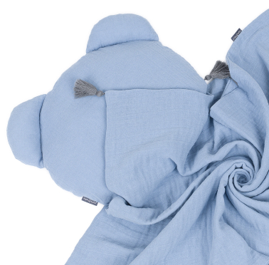 MAMO-TATO Muslin blanket + pillow BEAR Double Gauze for children and babies with tassels - Jeans