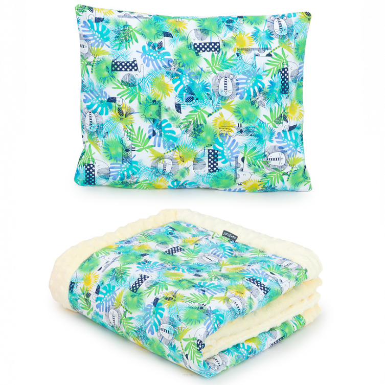 MAMO-TATO Minky blanket with frame 75X100 + Pillow Tropikal zielony / żółty - with filling