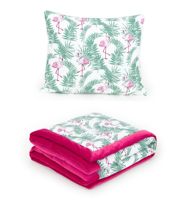 MAMO-TATO Blanket for children VELVET 75X100 set + Pillow Flamingi / czereśnia