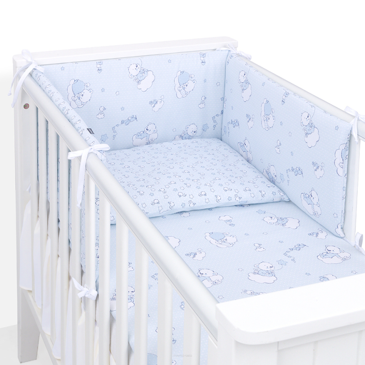 MAMO-TATO 3-el dwustronna pościel dla niemowląt 90x120 PREMIUM do łóżeczka 60x120 - Sen błękit