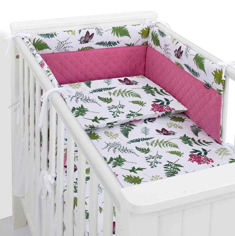 MAMO-TATO 3-el pościel 90x120 do łóżeczka 60x120 Muślin PIK PREMIUM - Paprotki / turmalin