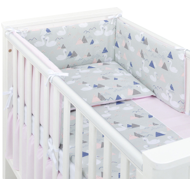 MAMO-TATO 3-el dwustronna pościel dla niemowląt BEST do łóżeczka 60x120 Łabędzie popiel / jasny róż