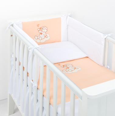 MAMO-TATO 3-el 100x135 pościel dla niemowląt do łóżeczka 60x120 - Śpioch na chmurce brzoskwiniowy / biały