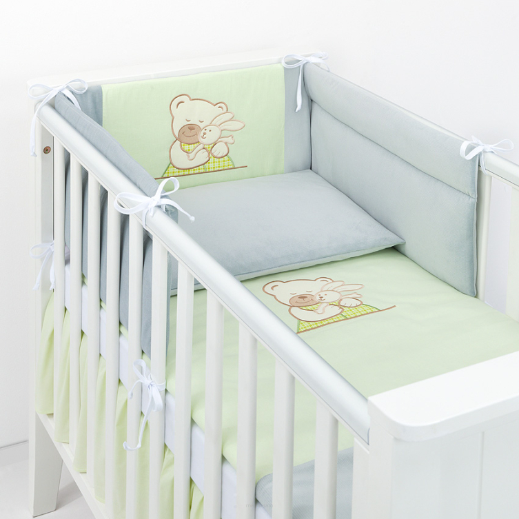 MAMO-TATO 3-el pościel 90x120 dla niemowląt do łóżeczka 60x120- Tulisie w zieleni / jasny szary