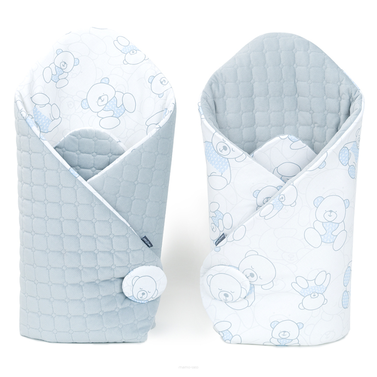 MAMO-TATO Rożek niemowlęcy dwustronny velvet PREMIUM - Misie niebieskie / jasny szary