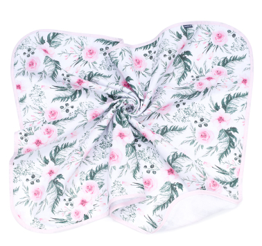 MAMO-TATO Two-layer muslin blanket for children and babies - Różany ogród / biały