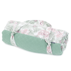 MAMO-TATO Picnic blanket with a pocket / Beach mat 135x170 - Kwiaty w liściach / szałwia