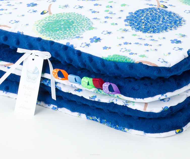MAMO-TATO Minky blanket to the stroller + pillow Dmuchawce chaber / granatowy - without filling